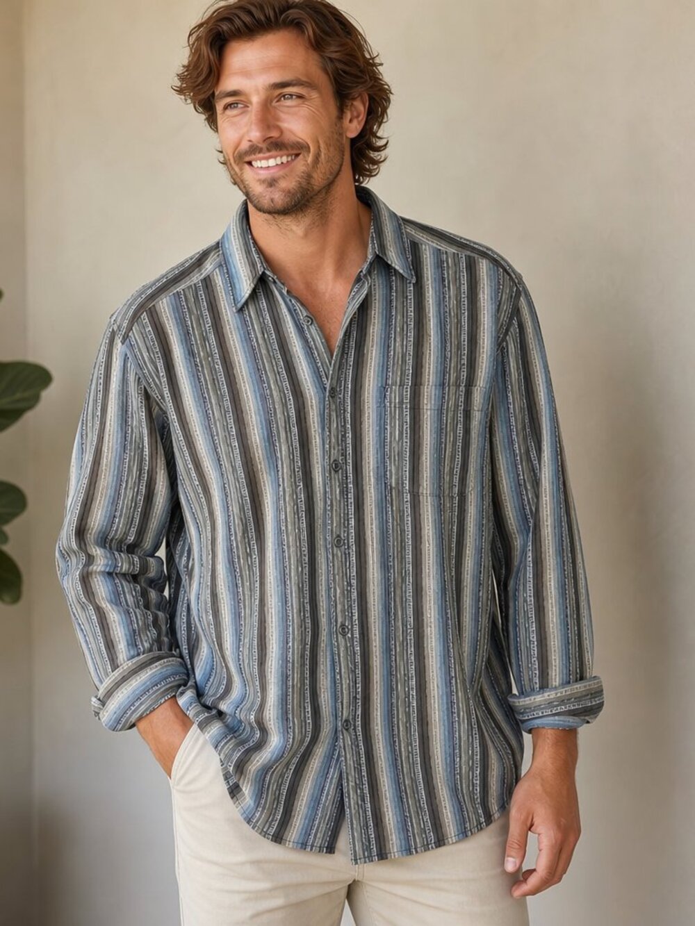 Geoffrey Beene Striped Button‑Up Shirt – Size -EUC